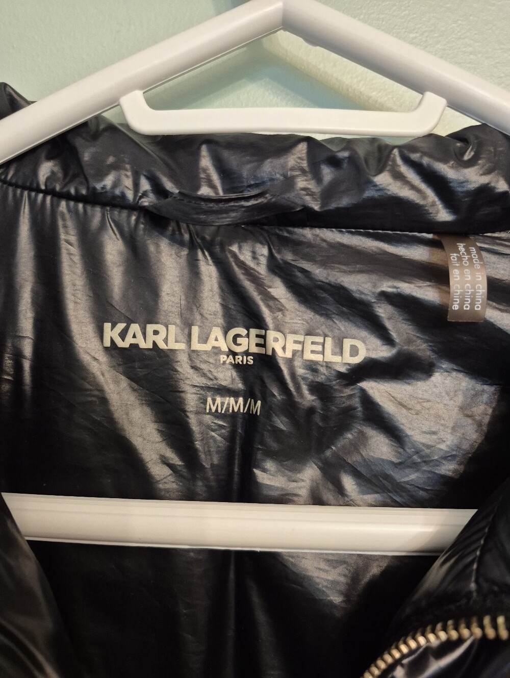 Karl Lagerfeld Women's Streetwear Winter Shiny Black Quilted Puffer Coat Size M - Picture 5 of 8